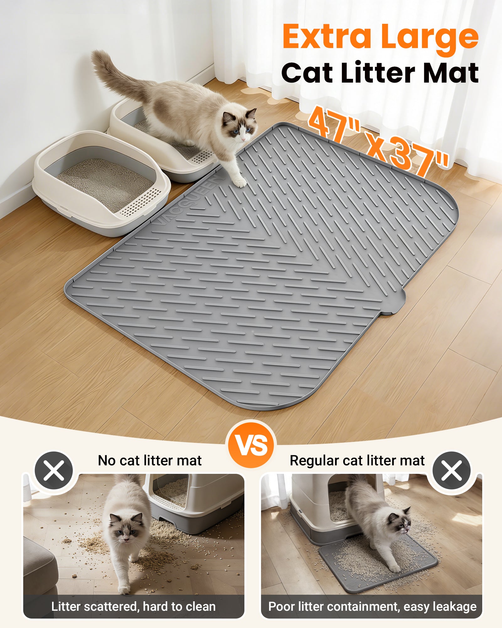 Cat Litter Box Mat, Extra Large Silicone Waterproof Litter Mat, 47" x 37"